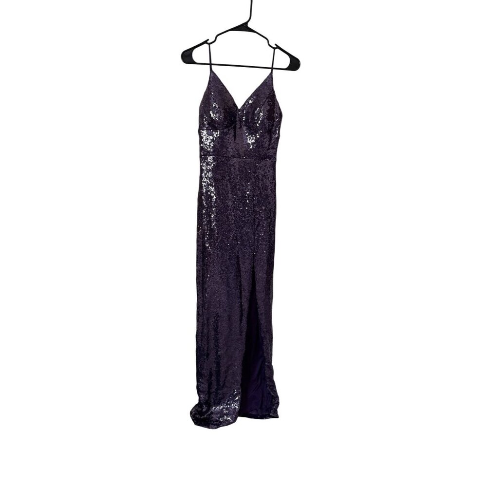 B Smart Women's Purple Sequin Size 7/8 Long Slit Glam Dress Homecoming Prom Hoco